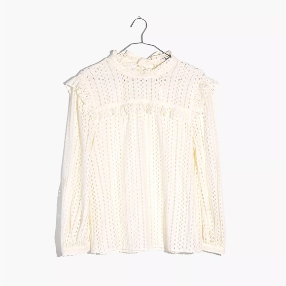 NWOT Madewell eyelet mock neck ruffle top, size small - Picture 8 of 9
